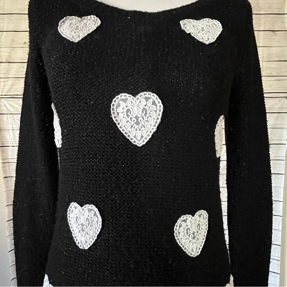 Lauren Conrad Black Sweater with White Heart Details - Picture 3 of 8